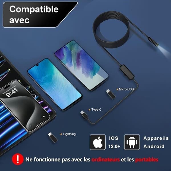 1920 HD Endoscopic Inspection Camera Snake with 8 LED No WiFi Sewer Inspection Camera for Android and iOS 5M