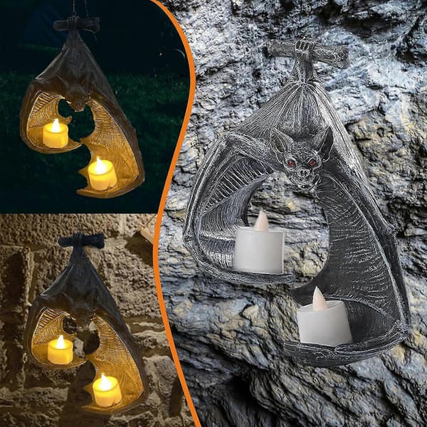 Halloween Bat Wall Sconce Tealight Holder, Gothic Hanging Decor for Home and Garden