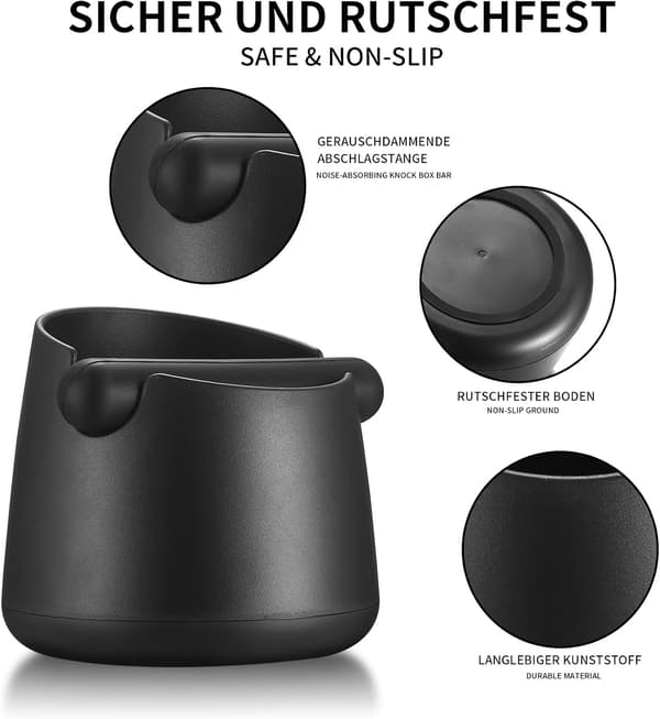 Knock Box for kaffegrut (svart), beholder for kaffegrut med avtakbar tamperstang