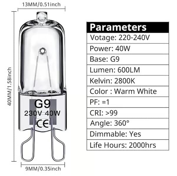G9 Halogenlampor 40W, 230V, 10-pack 40W
