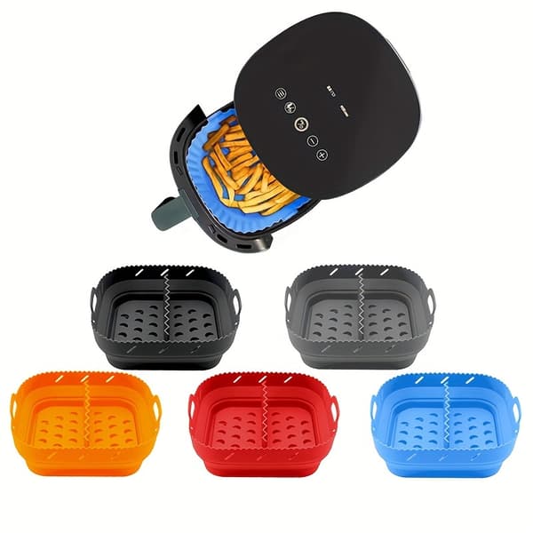 21 cm Air Fryer Silicone Mold with Divider - Reusable Square/Round Baking Accessory Square (Grey) Square (Grey)