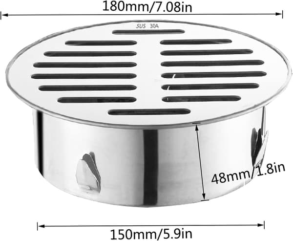 Gulvafløb i rustfrit stål, balkonbrønd i rustfrit stål (180 mm)