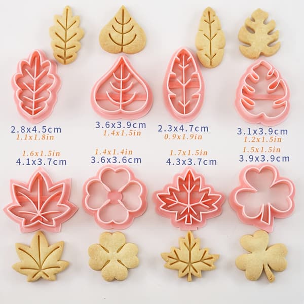 8 stk Mini Kageforme med Bladtema Lykkekløver Ahornblad Ler Fondant Bageværktøj til Forår, Efterår, Eksamen, Halloween, Thanksgiving, Ch 8PCS-Leaf C 8PCS-Leaf C