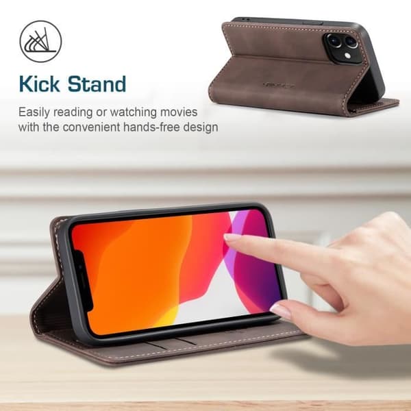 {Young Rich} Retro Leather Case for iPhone 12 Mini, 360-Degree Protection, Magnetic Closure, Drop-Proof, Brown