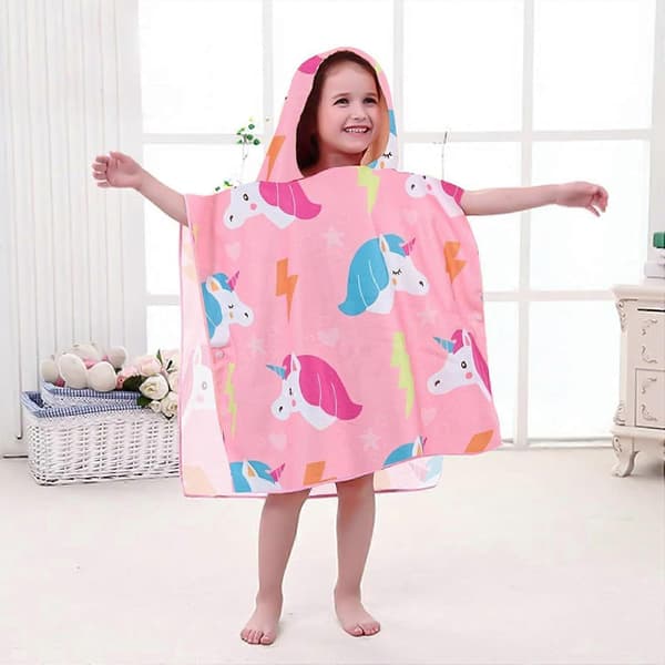 Badehåndklæde med hætte til børn, Strandhåndklæde til børn, Poncho med hætte, Håndklæde med hætte til børn, til piger og drenge 2-8 år