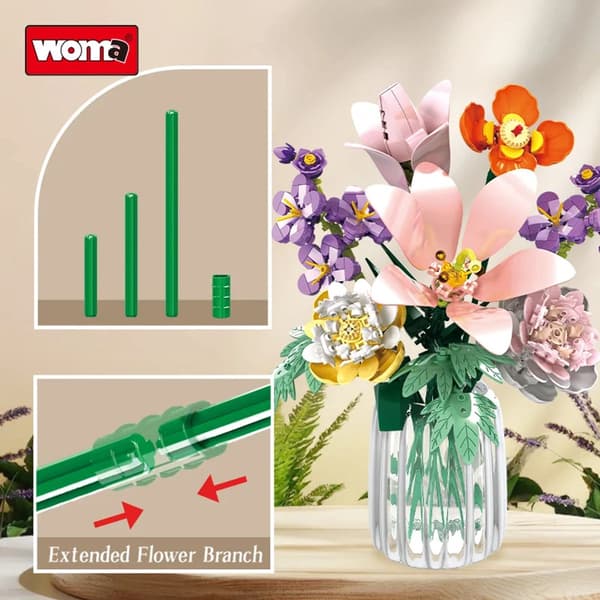563 dele blomsterbuket byggesæt - STEM-legetøj, kunstige blomster, til voksne og børn