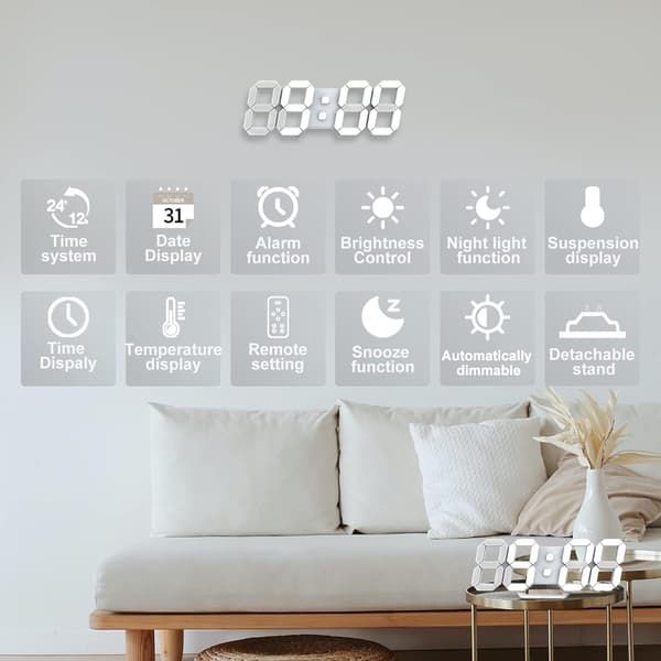 Digital Alarm Clock 3D Desk Clock Small Silent Snooze Brightness Dimmable Time 12/24 Hours Date Temperature-FA-