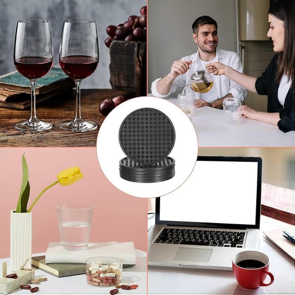 6 Pcs Silicone Coasters Non-Slip Heat Resistant Cup Coasters for Hot or Cold Drinks Table Desk Kitchen Office Bar