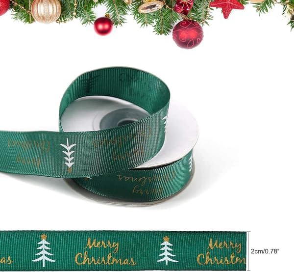(2CM bred) 10 meter julebånd trykt Glædelig Jul Grosgrain