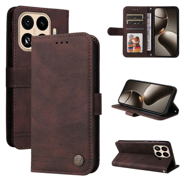 För Xiaomi 15T Pro Läder Plånboksfodral Skin Touch Telefonfodral Stativ med Rem (Brun)