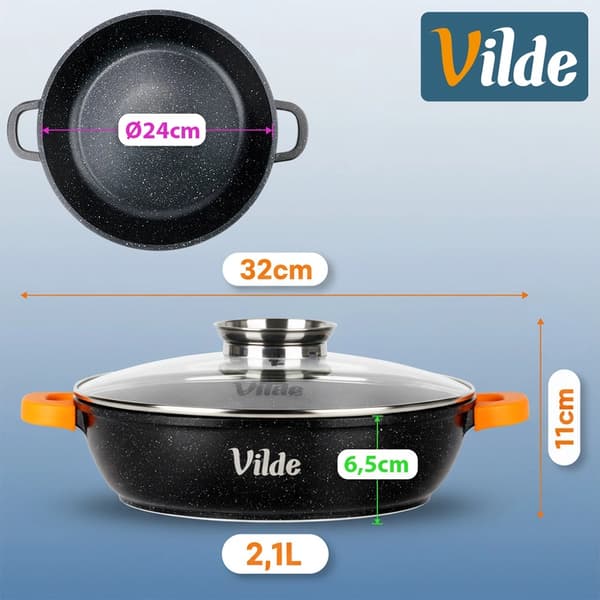 Granitt dyp stekepanne med lokk, 24 cm, 2,1 L
