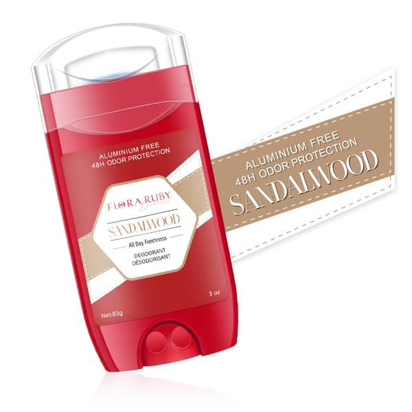 Flora Ruby Sandelträ Deodorant Stick, Aluminiumfri, 48H luktskydd, Friskhet hela dagen, 3 oz / 85g sandalwood