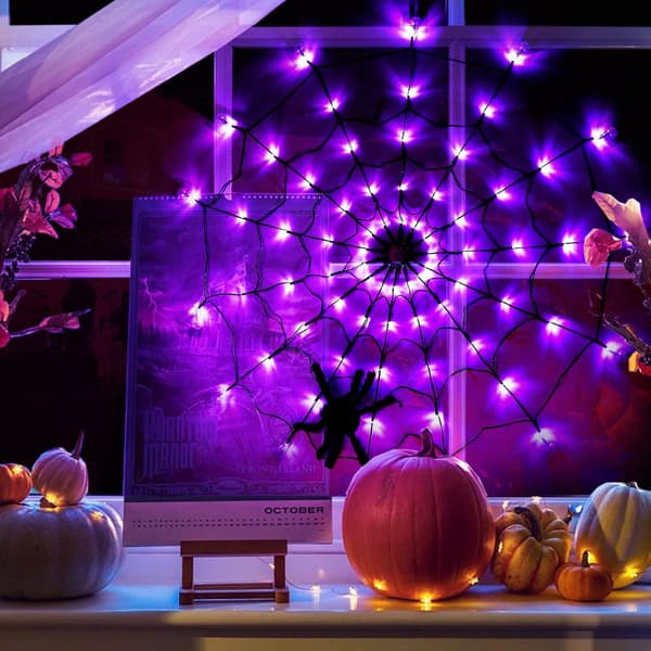Lilla spindelvæv dekorationslys, Halloween spindelvæv lyskæder Sc
