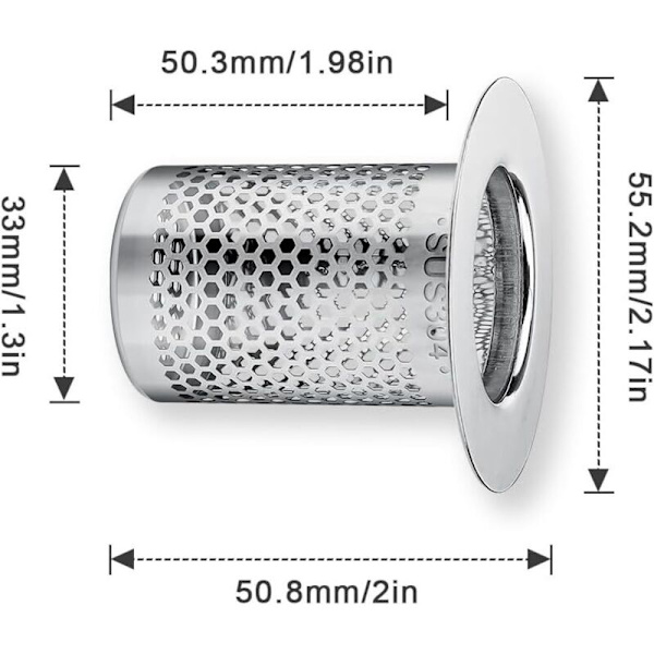Brusehårfilter, 3 dele brusehårfilter i rustfrit stål, 5,5 × 5 cm vaskefilter til balkon, køkkengulvafløbsfilter