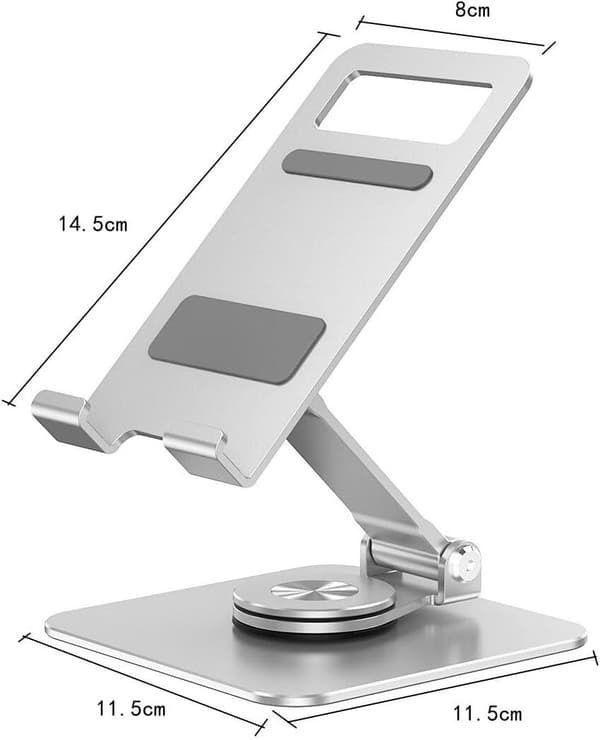 1 st Tabletställ, Justerbart och hopfällbart vridbart skrivbordsställ i aluminium med 360 graders roterande bas (silver)
