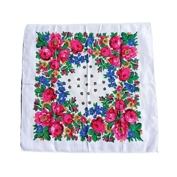 Rose Pattern Headscarf, Printed Twill Scarf WHITE White White White