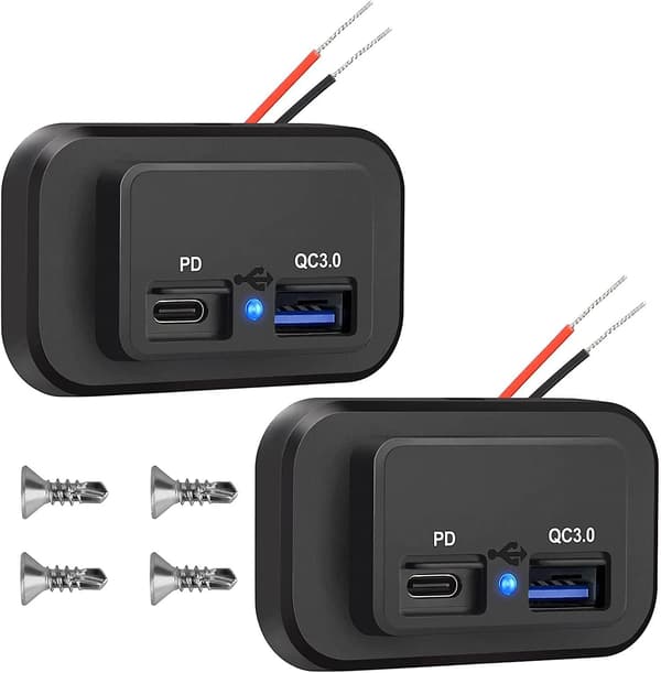 2 stk 12v USB-uttak, doble hurtiglading 3.0 12v uttak USB-lader og Pd Type-c (usb C), 12v 24v USB-lader vanntett strømadapter billader-FF-