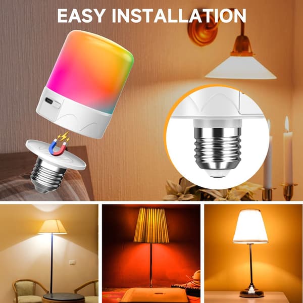 Rechargeable Light Bulb with Remote Control and Timer, Battery Backup, 16 Colors and Dimmable Brightness, LED Bulb, 2-pack