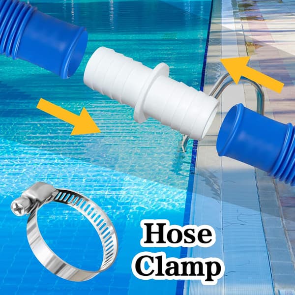 Sæt med 2 x 32 mm slangekoblinger med 4 rustfri stålslangeklemmer, hvid, dobbeltadapter til pool