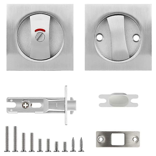(Pow Yeah!) Pocket Door Lock with Indicator Light, Silver Privacy Square Pocket Lock, Barn Door Lock Pocket Door