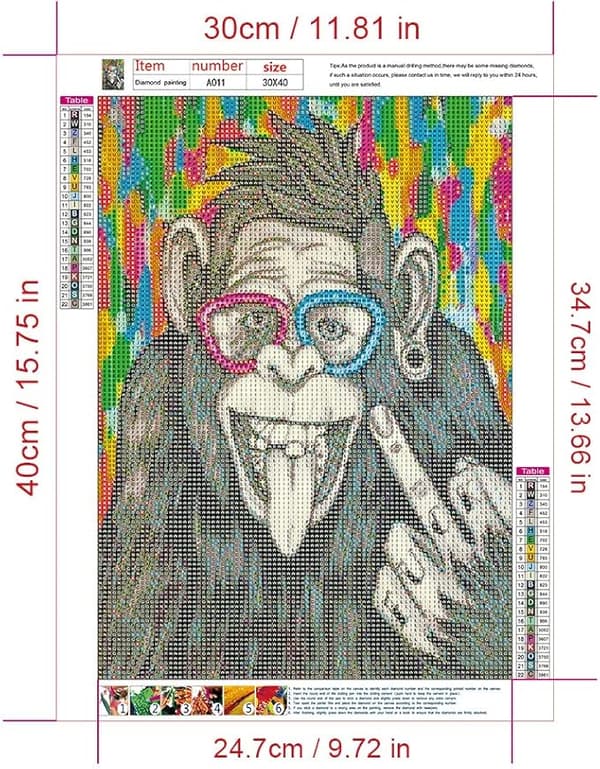 Briller Orangutang Diamantmaling, 30x40cm Diamantmaling Bilde