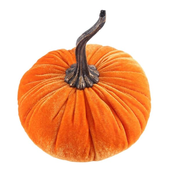 Store fløjlgræskar til dekoration, håndlavede kunstige høstgræskar, efterårs Thanksgiving boligindretning (orange)