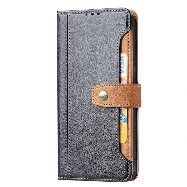 (pow yeah!) Calfskin Double Fold Buckle Horizontal Flip Protective Case for iPhone 14 Plus