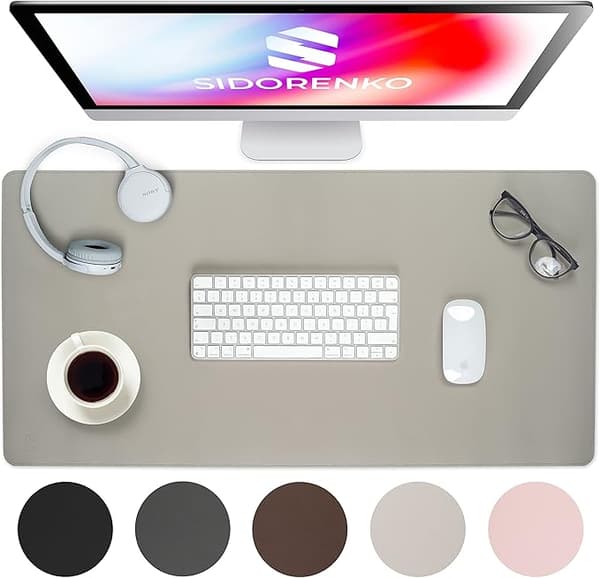 1 piece PU leather desk pad 80x40cm - Light Grey - Desk pad with seam