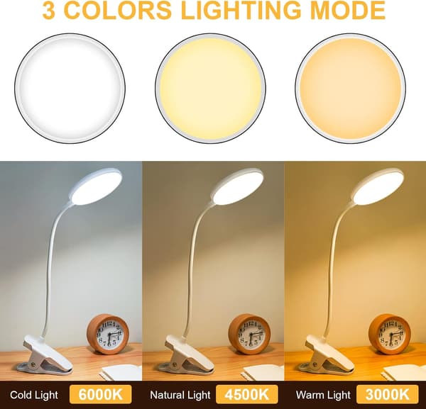 Genopladelig trådløs LED-skrivebordslampe, 3 farver og 3 dæmpbare, USB