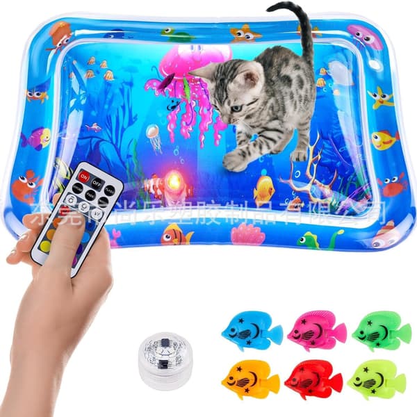 Thickened 0.5mm Inflatable Pet Water Mat, Scratch-Resistant Play Mat for Cats and Dogs, Ice Mat with LED Light