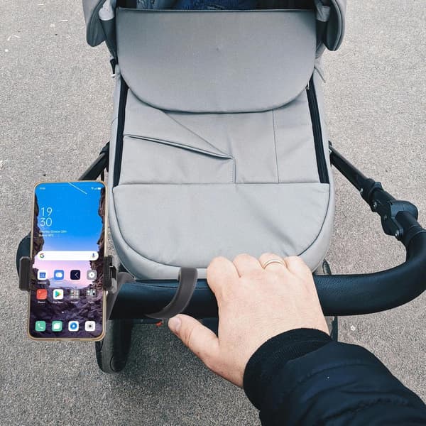 Telefonholder, fleksibel silikonehals, justerbart 360° roterende greb, til barnevogn, bil, løbebånd, cykel, båd, sort