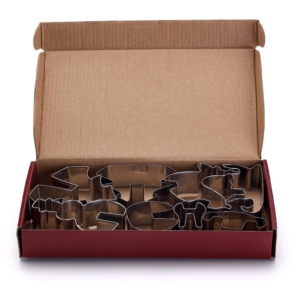 Et sæt med 8 bageværktøjer i rustfrit stål 3D tredimensionelt