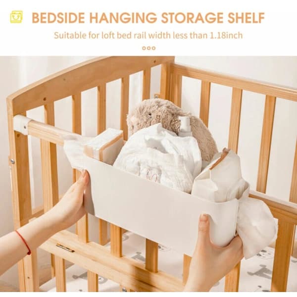 (pow yeah!) Bedside Hanging Storage Rack Bed Organizer Basket with 2 Hooks Crib Holder Bedroom Accessories