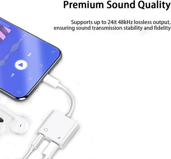 2-pak Lightning til 3,5 mm hovedtelefonadapter til iPhone Dongle 2-i-1 oplader og aux-lyddeler, hvid