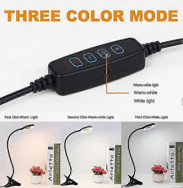 Clip-on LED Reading Lamp USB Rechargeable Desk Lamp with Flexible Clamp