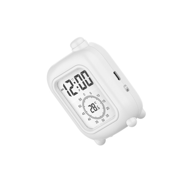 Small Travel Alarm Clock - Rechargeable with Visual Timer for Focused Study White White White