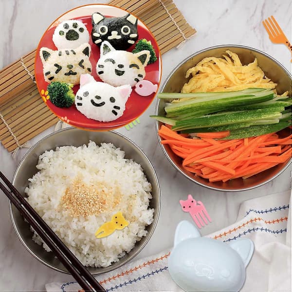 Onigiri-forme, køkkentilbehør til onigiri, chokoladeforme, sushisæt, katteformet køkkentilbehør til køkkenet