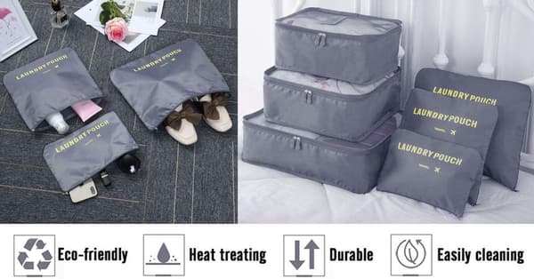 6-delade bagageorganisatörsväskor, lätta resepackkuber för kläder, underkläder, smink och accessoarer, grå
