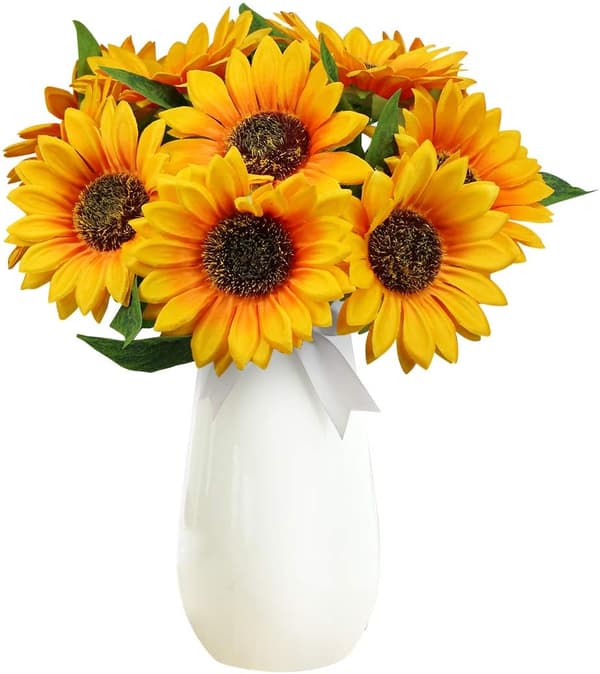 10 Sunflowers Artificial Flowers Realistic Single Stem, Decorative
