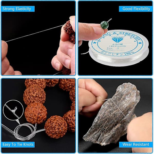 2 stk klar elastisk tråd for armbånd, 1 mm elastiske smykkelagingssnører for armbånd og håndverk, elastisk perletråd