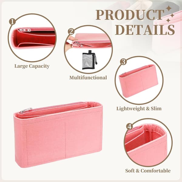 Filt Taske Organizer Indsats Stor Håndtaske Pink Gold/Silver