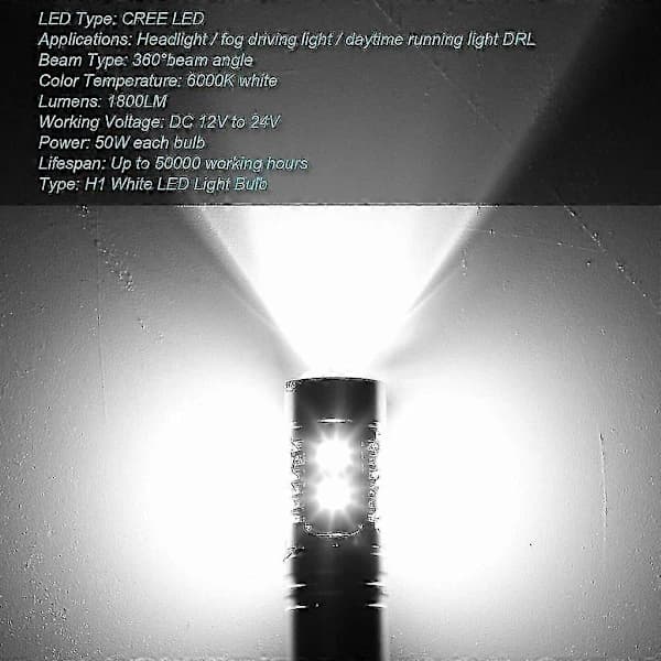 (pow yeah!) 2x H1 LED Headlight High/Low Beam & Fog Light Bulbs Conversion Kit 100W 6000K