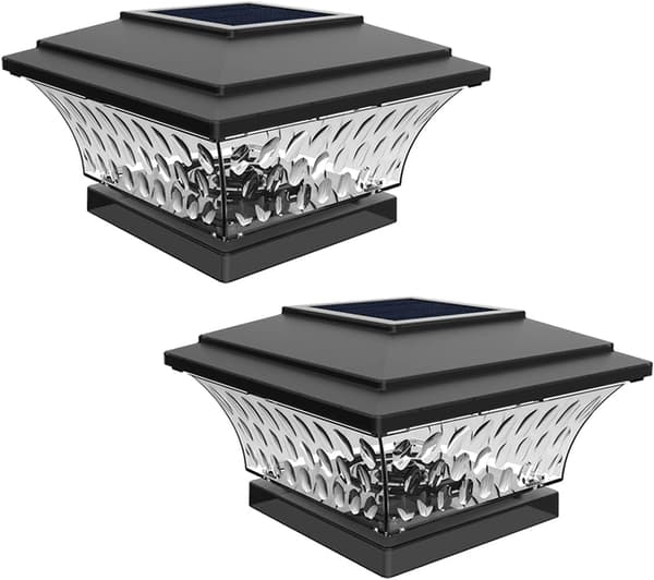 2-delt solcellelampe til stolpe, LED-belysning udendørs til terrasse, hegn, stolpetop