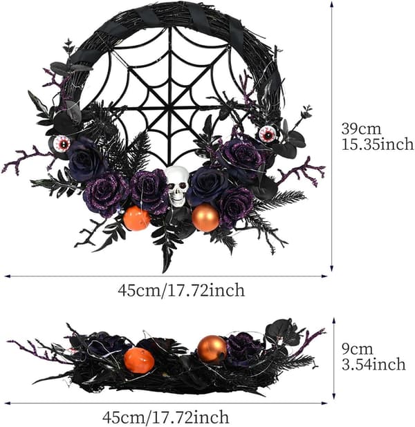 1 stk Halloween-krans til hoveddøren - Kunstig rose-kraniekrans