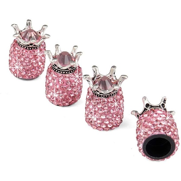 Kristalldäckventilhattar, 4-pack Universal Crown Crystal Rhinestone