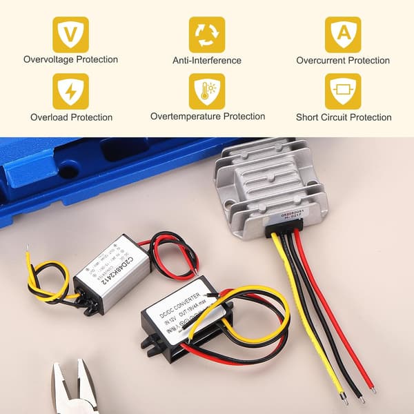 2 stk DC 24V til 12V strømomformer 3A 36W spenningsreduksjon IP67 transformatorforsyningsmoduladapter for bil lastebil solsystem Golden Tone