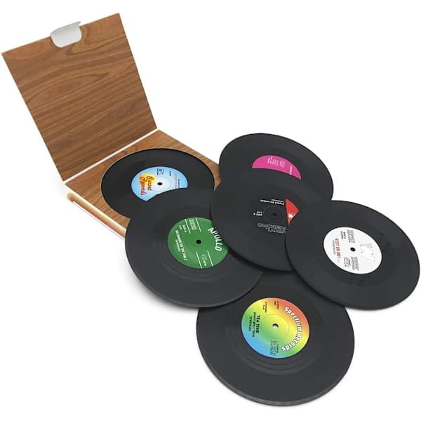 6 stk Retro CD-plate Vinyl Coasters Koppmatte for Kaffe Drikke Servise Sklisikre Coasters, ingen eske