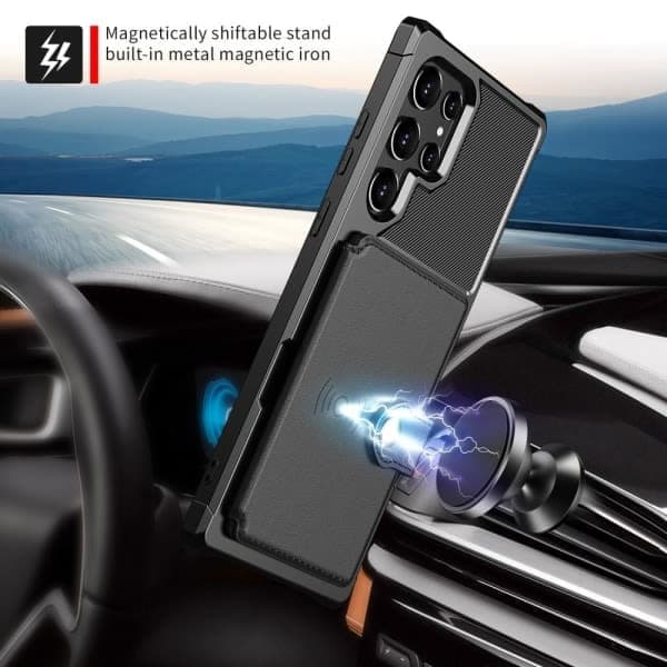 IC Samsung Galaxy S22 Ultra Case with Magnetic Wallet Case Black
