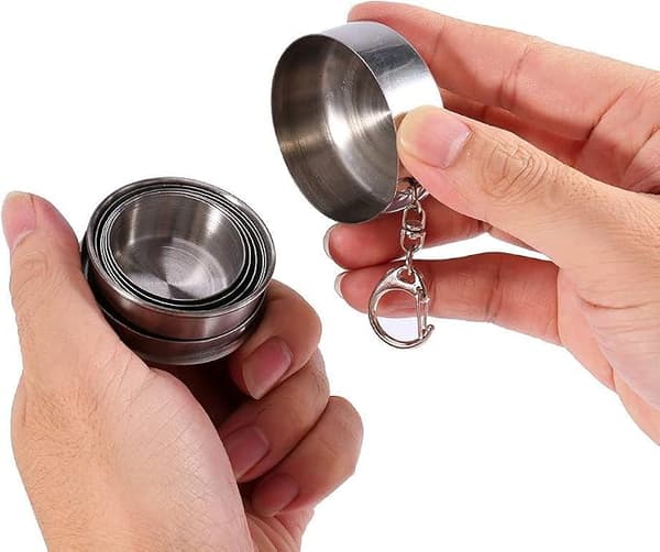 Sammenklappelig kop 150ML Premium rustfrit stål teleskopisk kop nøglering