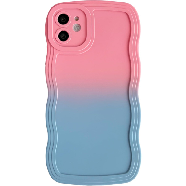 Gradientfarget solid mykt TPU-deksel med bølget kantramme for iPhone (Rosa og Blå, iPhone 11)